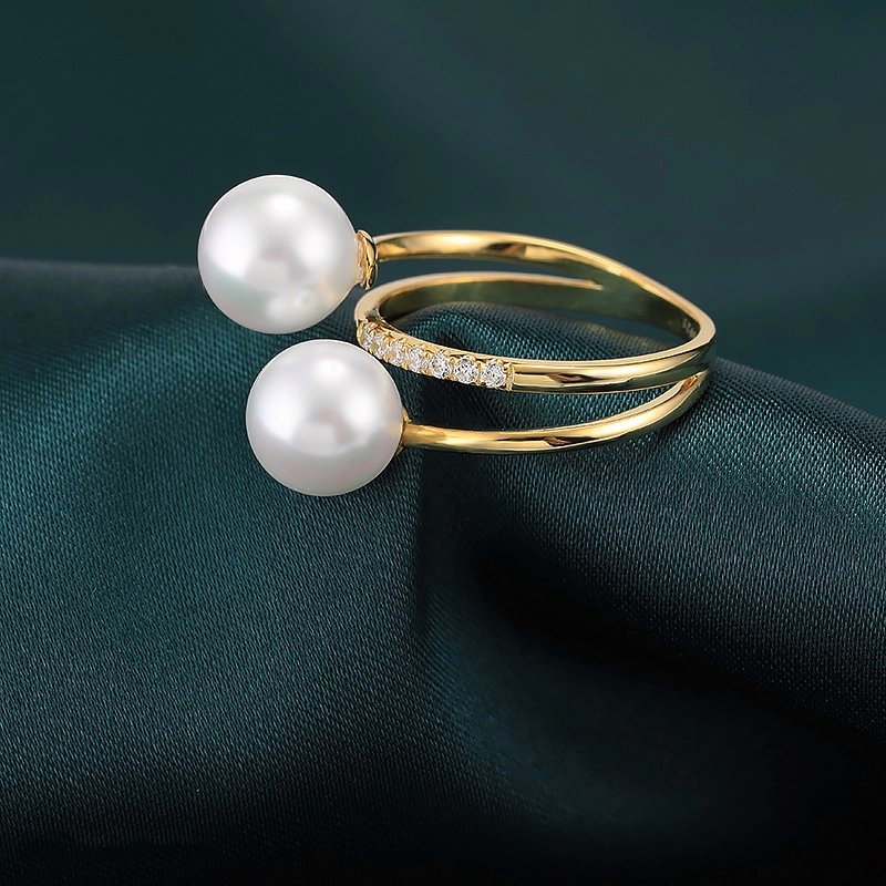 Zwei Perlen Ring Gold