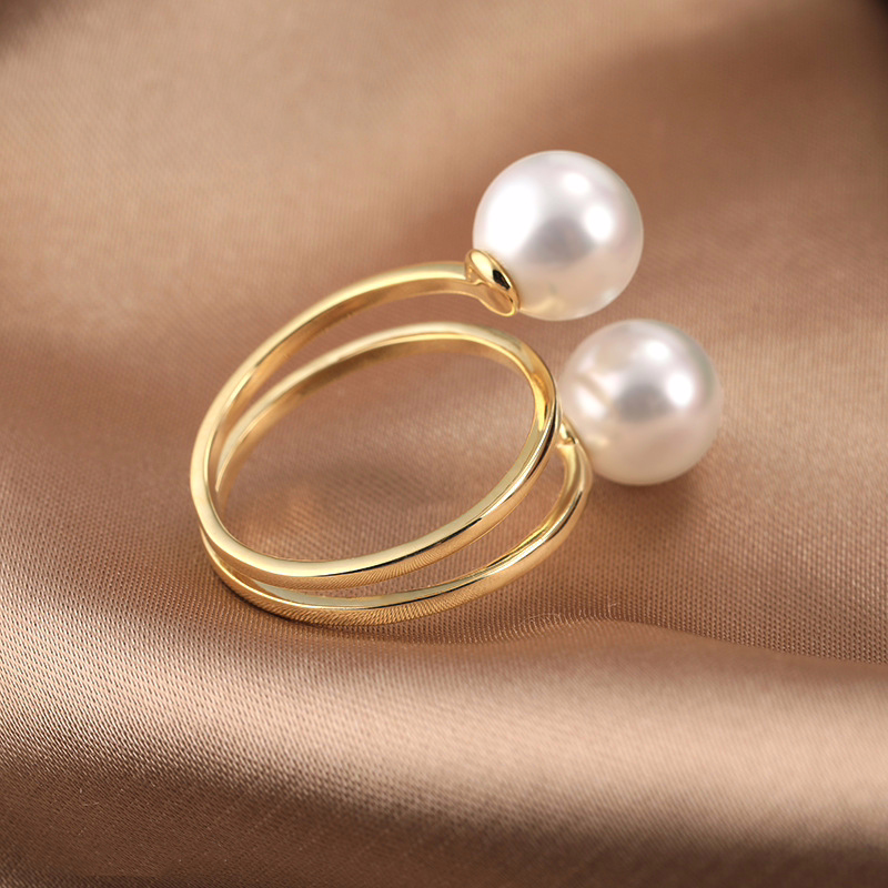 8.0-8.5mm AAA runde weiße Akoya Perlenring Gold – Bild 3