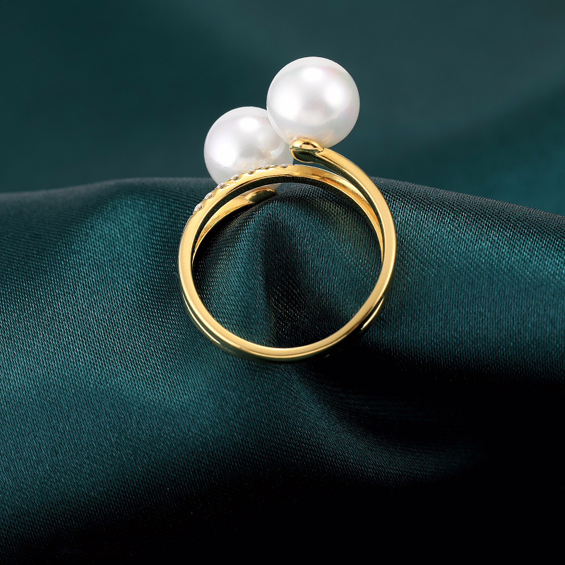 7.0-7.5mm AAA weiße Akoya Perlenring Gold 750 mit Diamanten – Bild 5