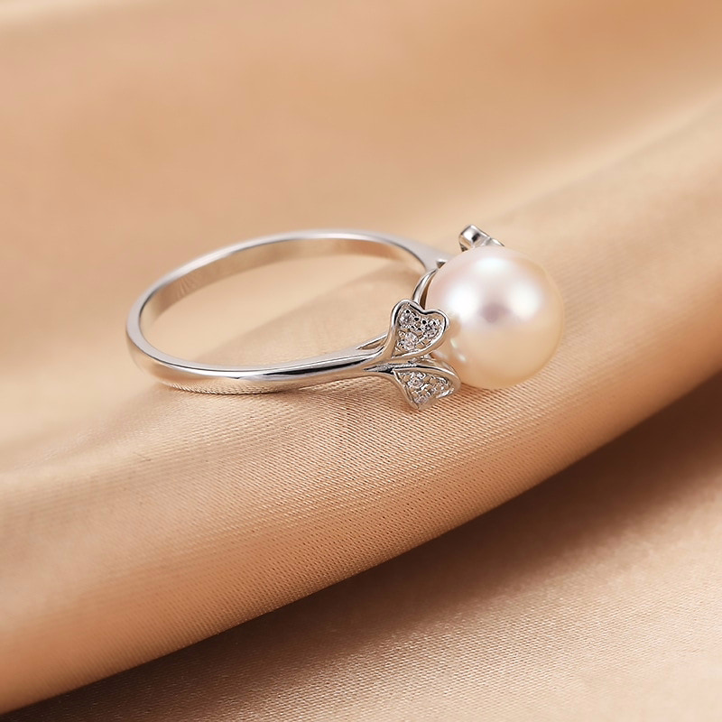 9.0-10.0mm AAA Akoya Perlenring Weiβgold mit Diamanten – Bild 6