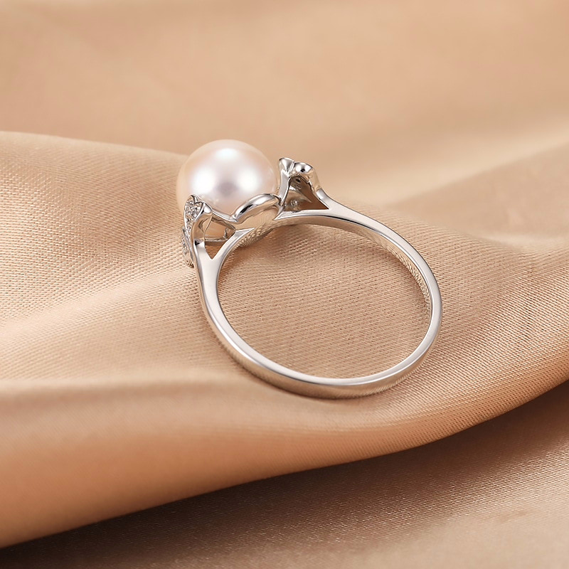 9.0-10.0mm AAA Akoya Perlenring Weiβgold mit Diamanten – Bild 8