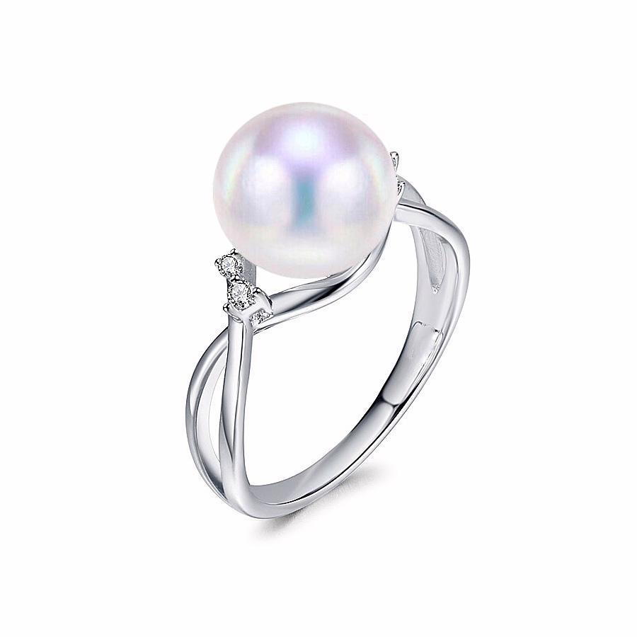 Akoya Perlenring modern weiβgold mit Diamanten