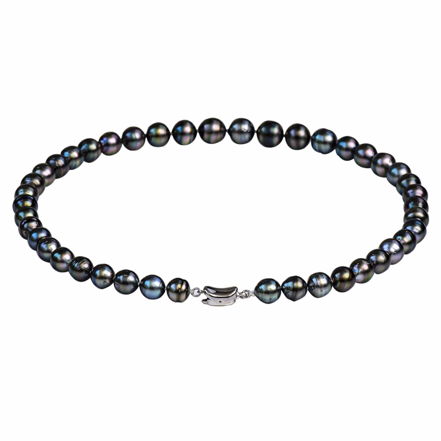echte Schwarze Tahiti Barock Choker Perlenkette Damen gold clasp