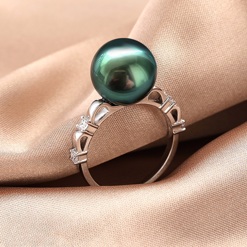 12.0mm AAA runde schwarze Tahiti Perlenring mit Diamant – Bild 4