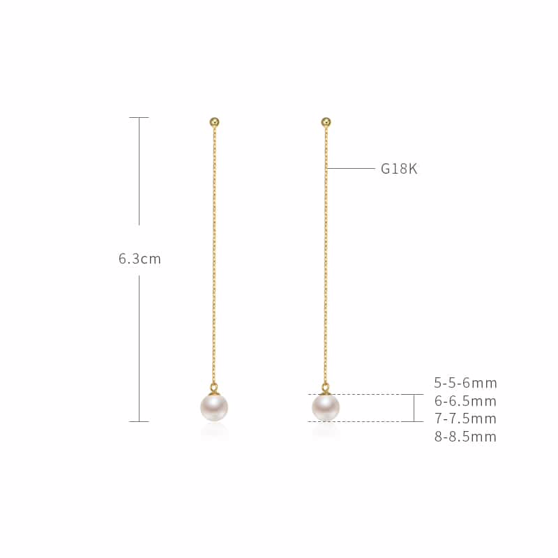 7.5-8.0mm AAAA runde weiße lange Hängend Akoya-Perlen Ohrhänger – Bild 6