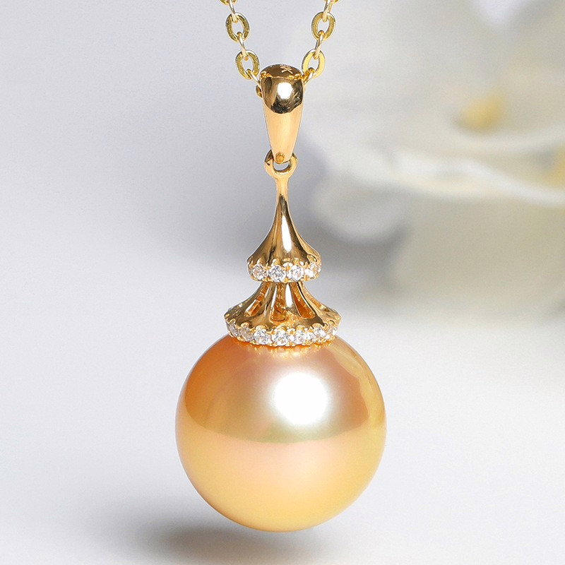 9-12mm AAAA runde weiße Goldton Südsee Diamant Perlenanhänger 9-12mm AAAA runde weiße Goldene Südsee Diamant Perlenanhänger