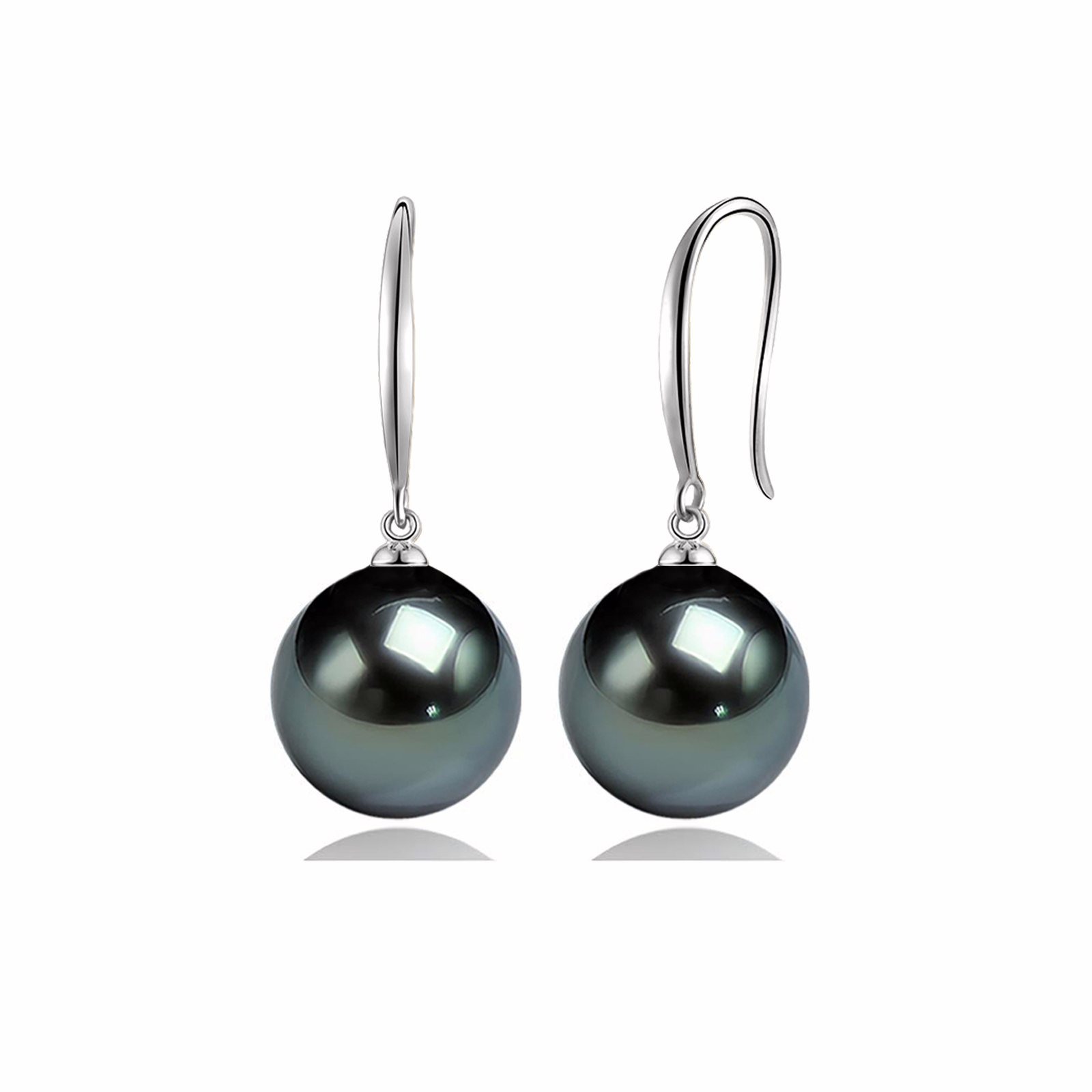 10-11mm-Schwarze Tahiti Perlen Ohrringe hängend weissgold
