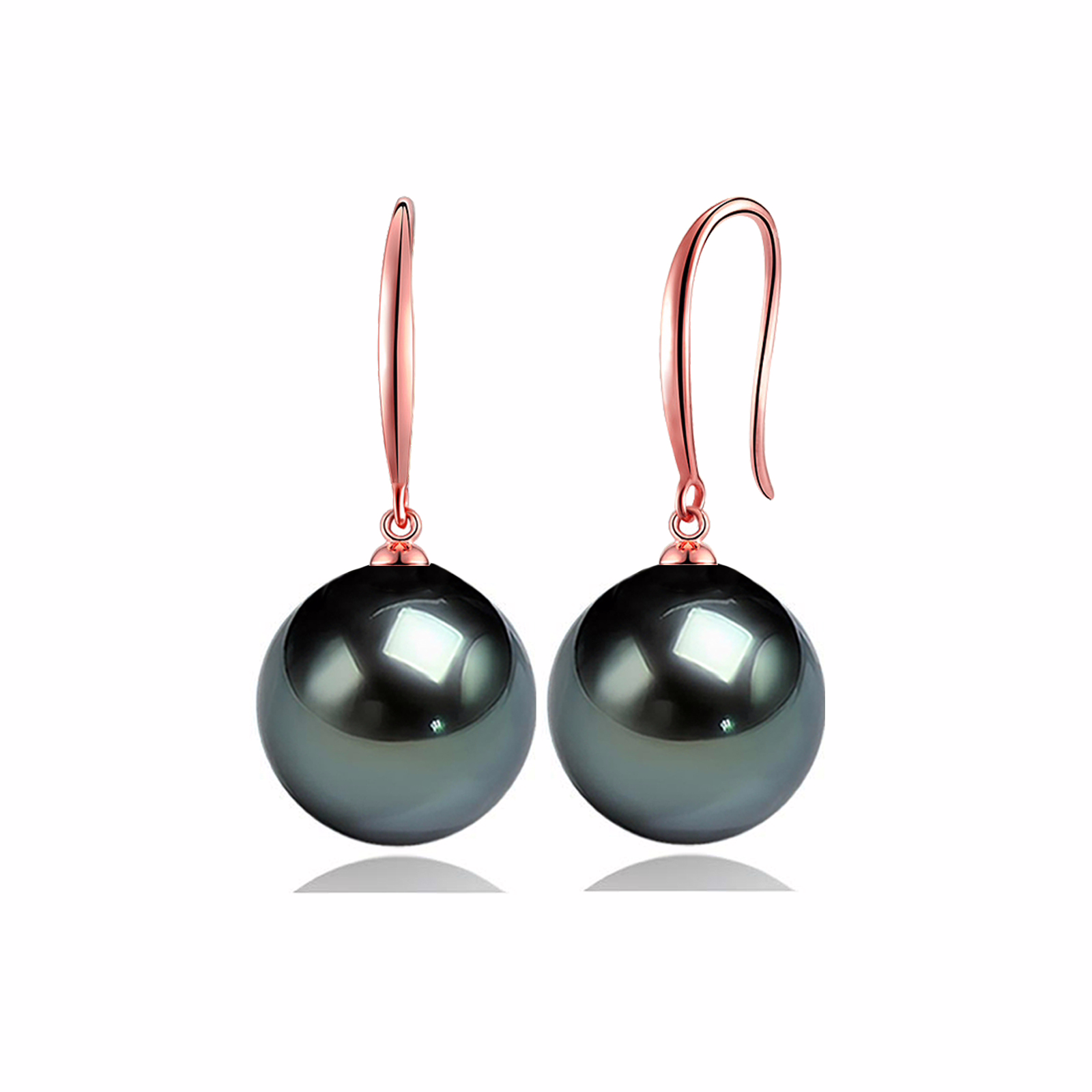 11-12mm-Schwarze Tahiti Perlen Ohrringe hängend rosegold