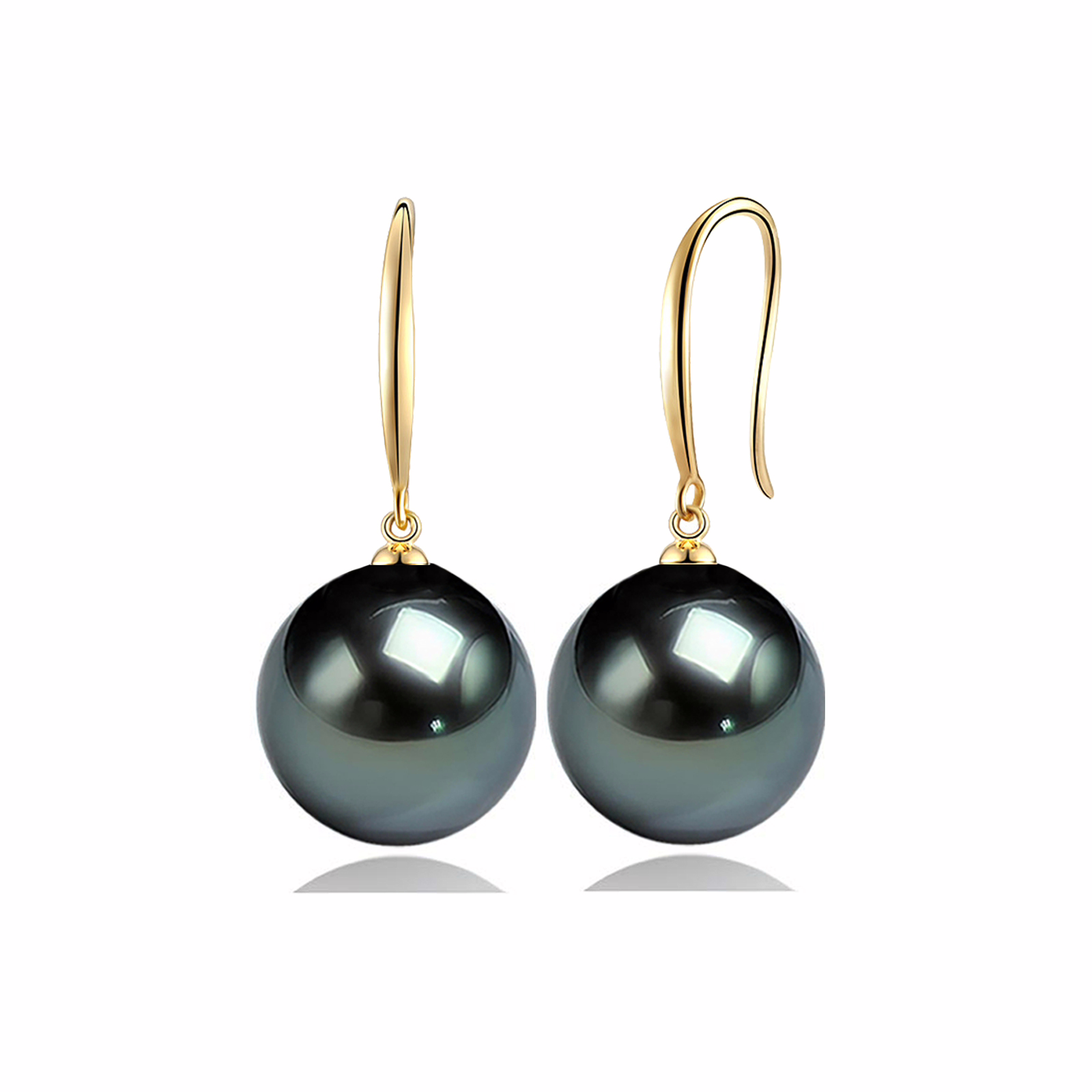 11-12mm-Schwarze Tahiti Perlen Ohrringe hängend