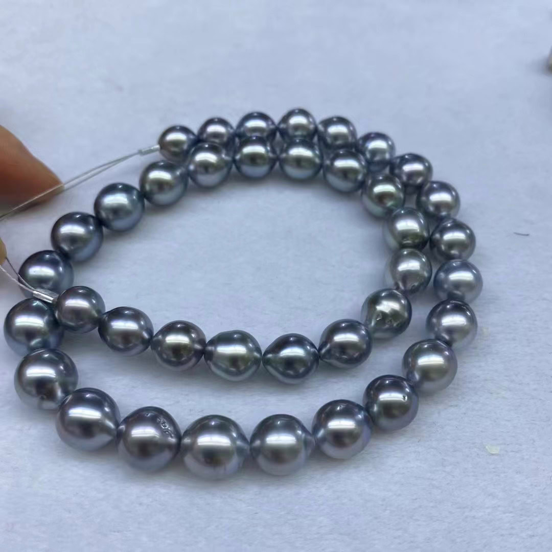 8.5-11mm Tahiti Silbergrau Barocke Perlen Kette