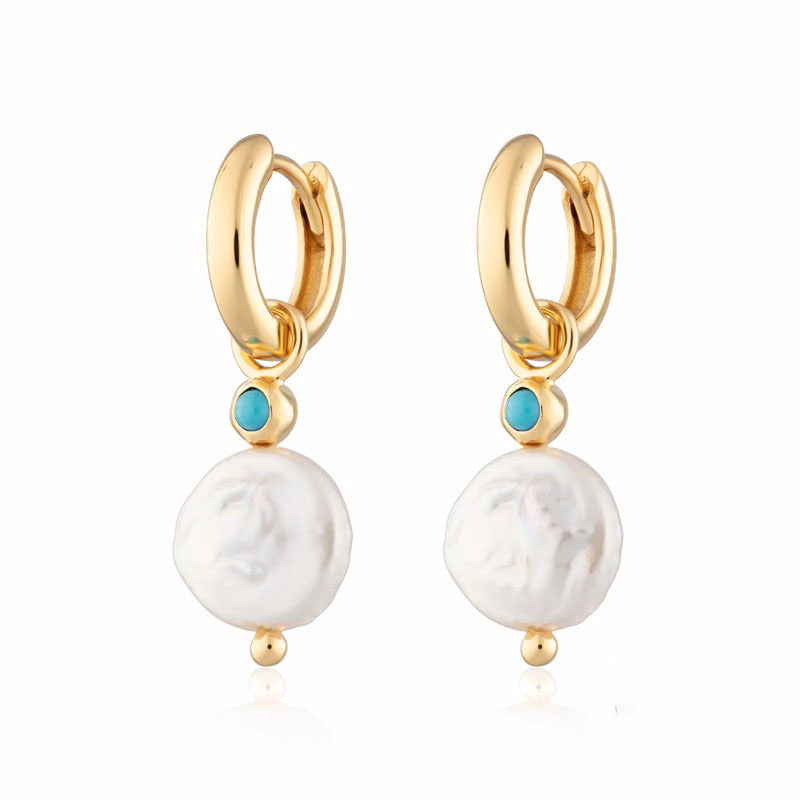 Damen Gold Barocke Perlen Creolen Ohrringe mit grun steine