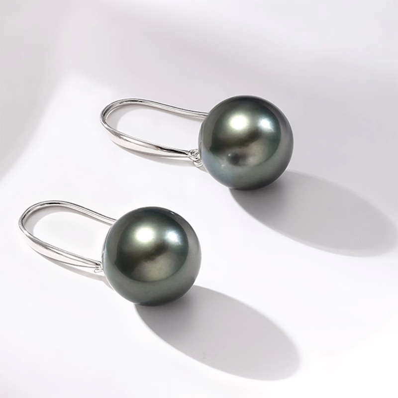 11.0mm AAA Runden Schwarze Tahiti Perlen Ohrringe hängend – Bild 5