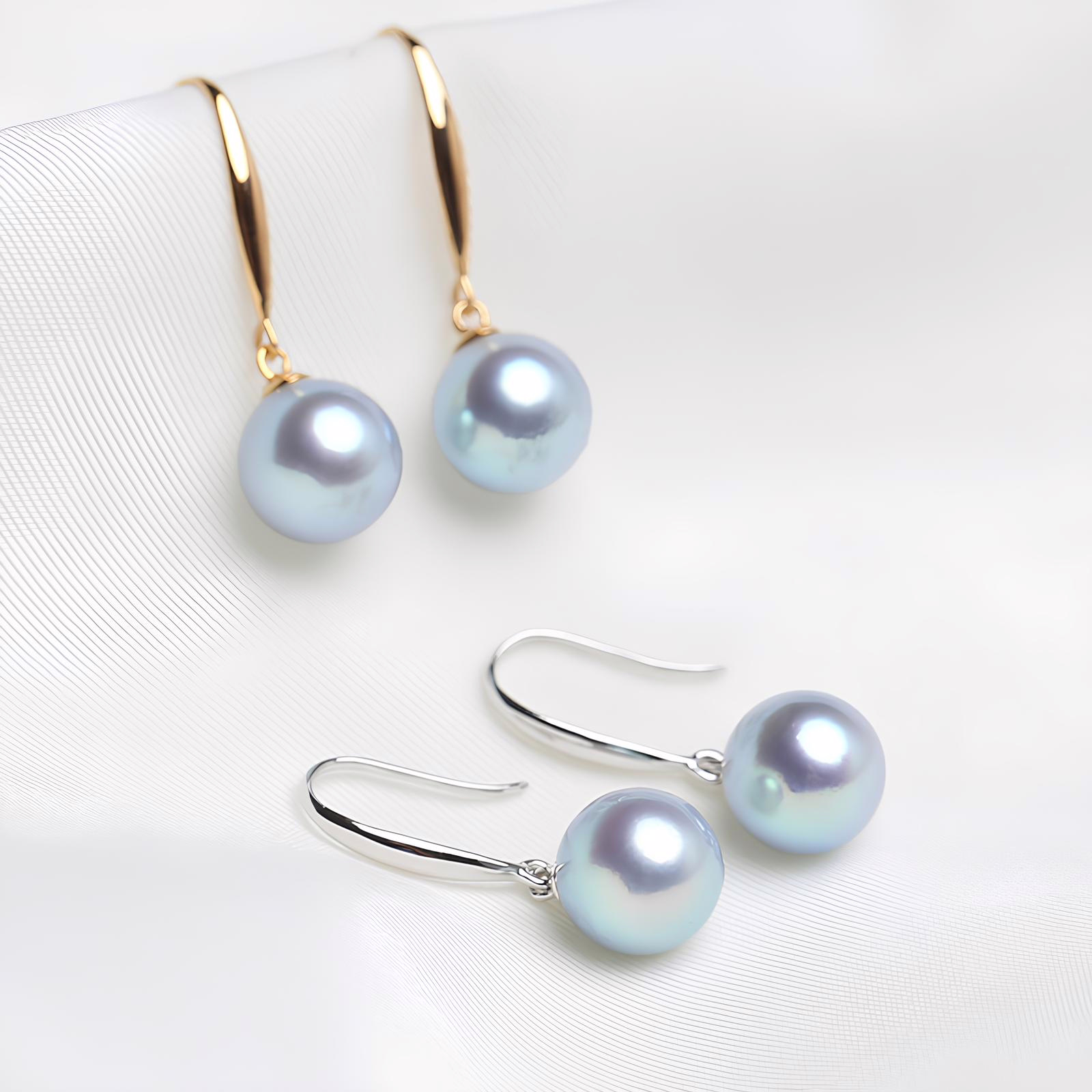silber graue Akoya Perlenohrringe gold und weissgold