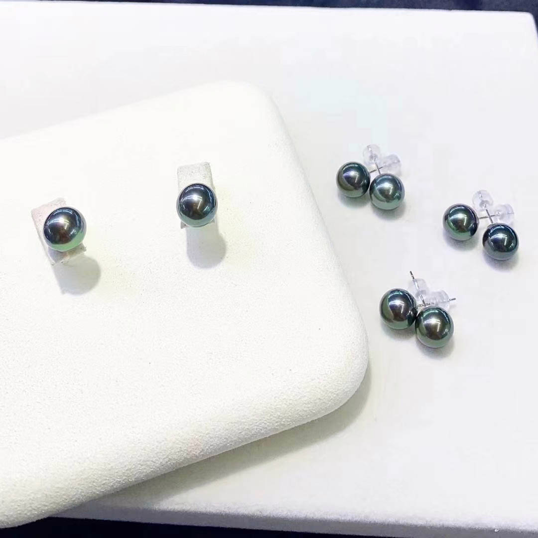 8.7mm Tahiti Pfau Grün Perlen Ohrstecker