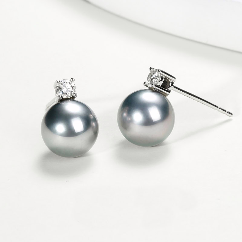 9.0mm AAA Tahitiperlen Ohrstecker mit Diamant