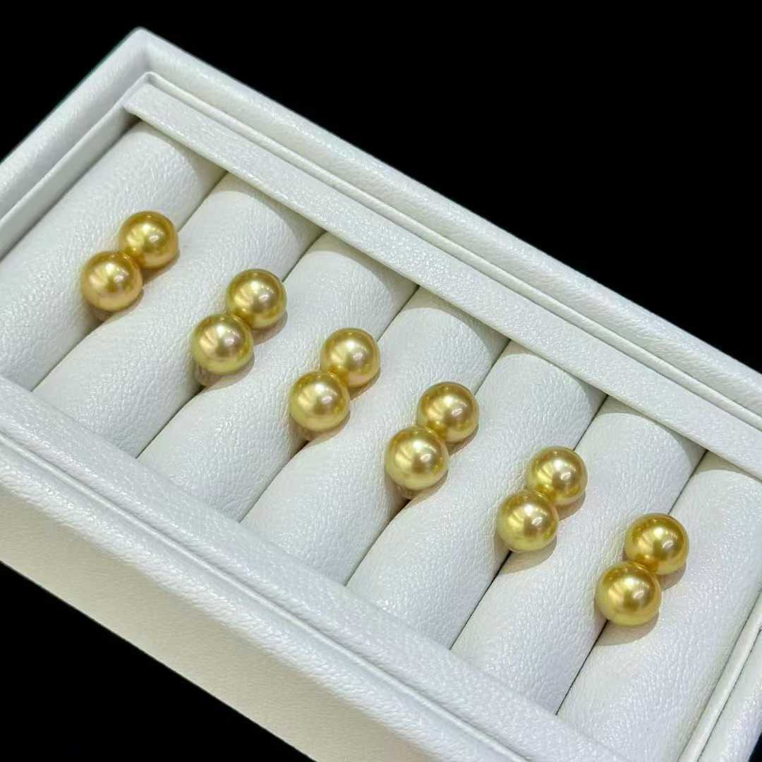 8 - 9mm AAA runde goldene Südsee Perlen Ohrstecker – Bild 6