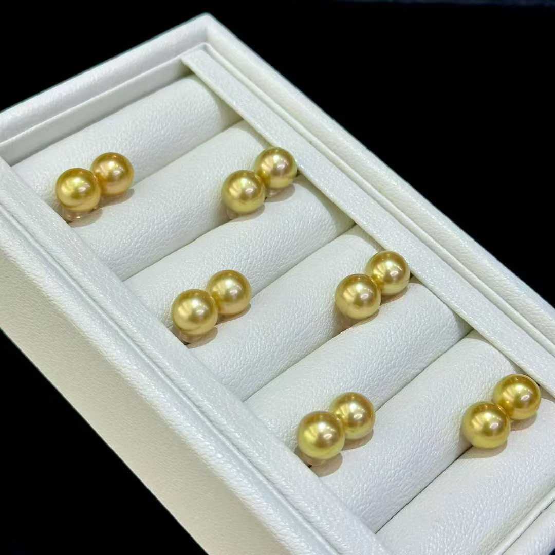 8 - 9mm AAA runde goldene Südsee Perlen Ohrstecker – Bild 7