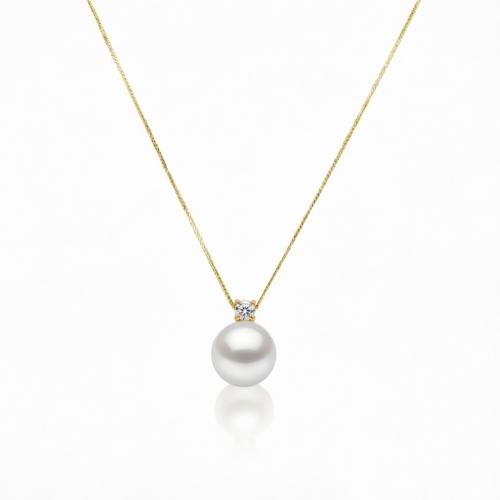 8.0-9.0mm AAA Akoya Weiße Perlenanhänger mit Diamanten