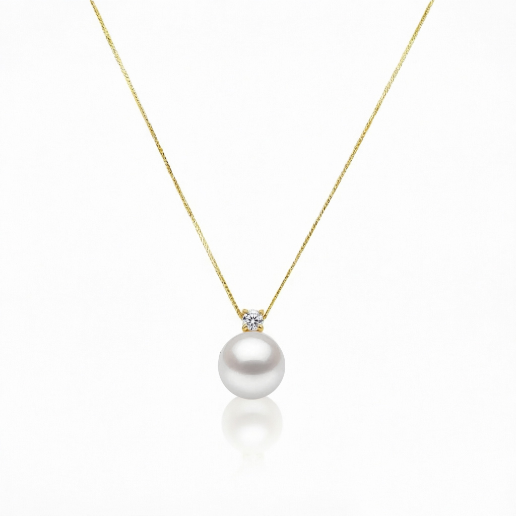 8.0-9.0mm AAA Akoya Weiße Perlenanhänger mit Diamanten