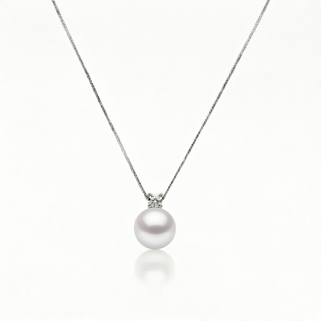 8.0-9.0mm AAA Akoya Weiße Perlenanhänger mit Diamanten