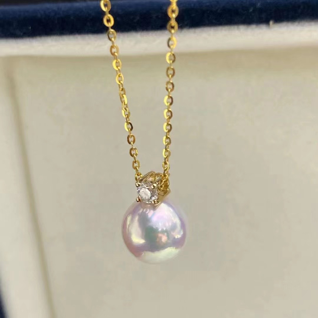 8.0-9.0mm AAA Akoya Weiße Perlenanhänger mit Diamanten