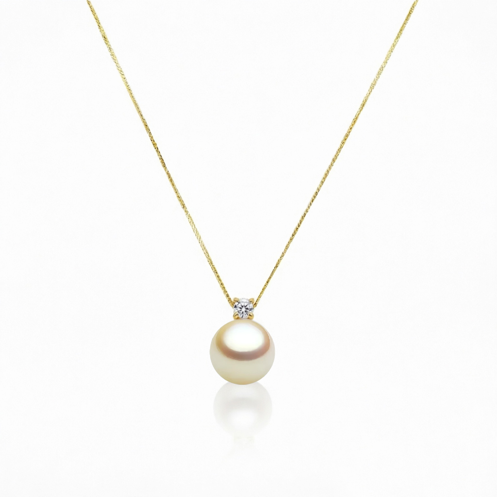 8 - 9 mm AAA Champagner Goldene Akoya Perlenanhänger aus gelb Gold 750