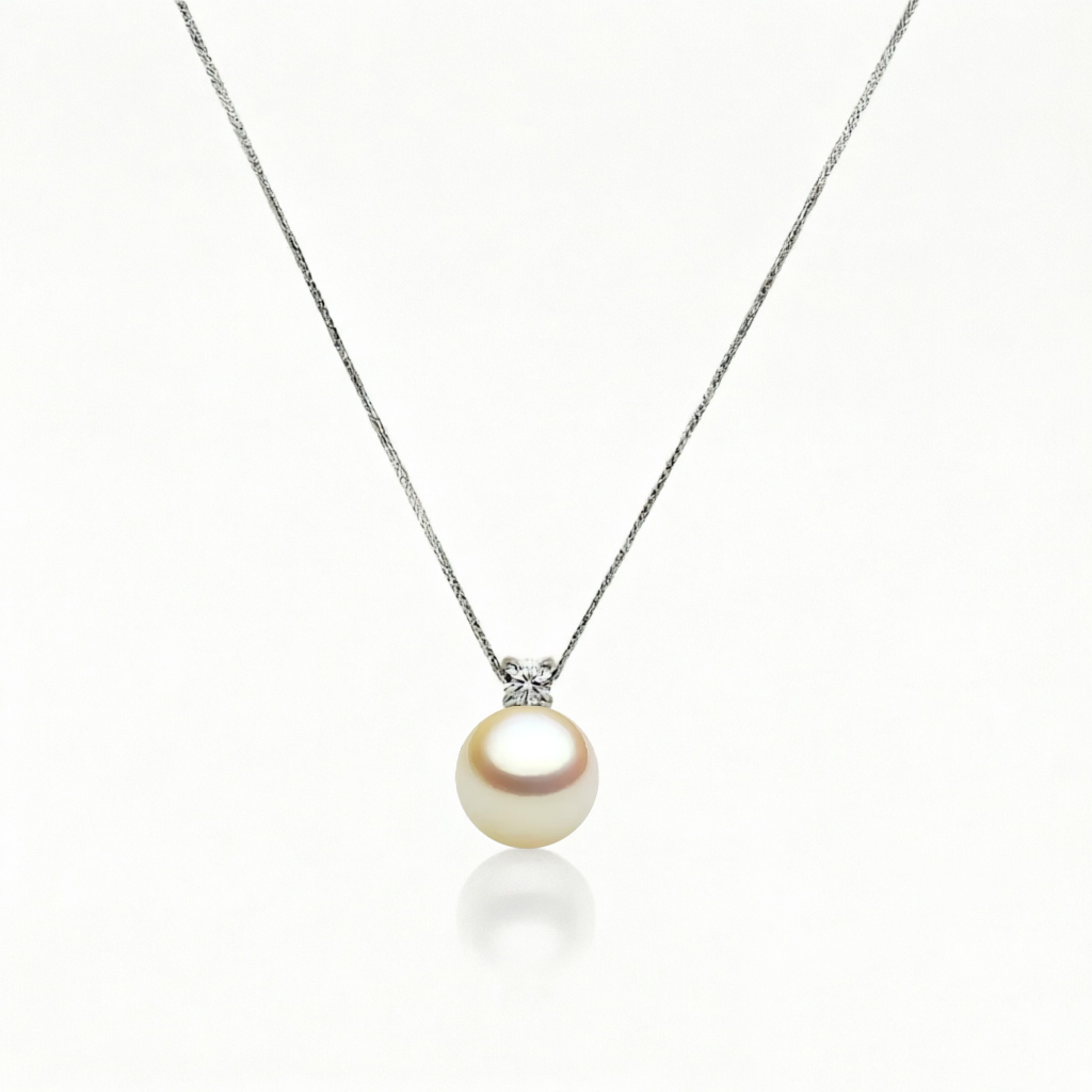8-9mm AAA Champagner Goldene Akoya Perlenanhänger aus weisse Gold 750