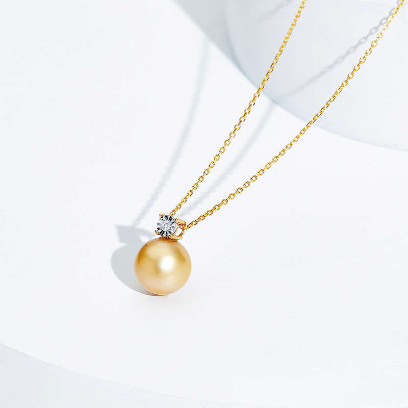 AAAA-klassifizierter Südpazifik-Goldperlen-Anhänger mit 750er Gold und Diamanten