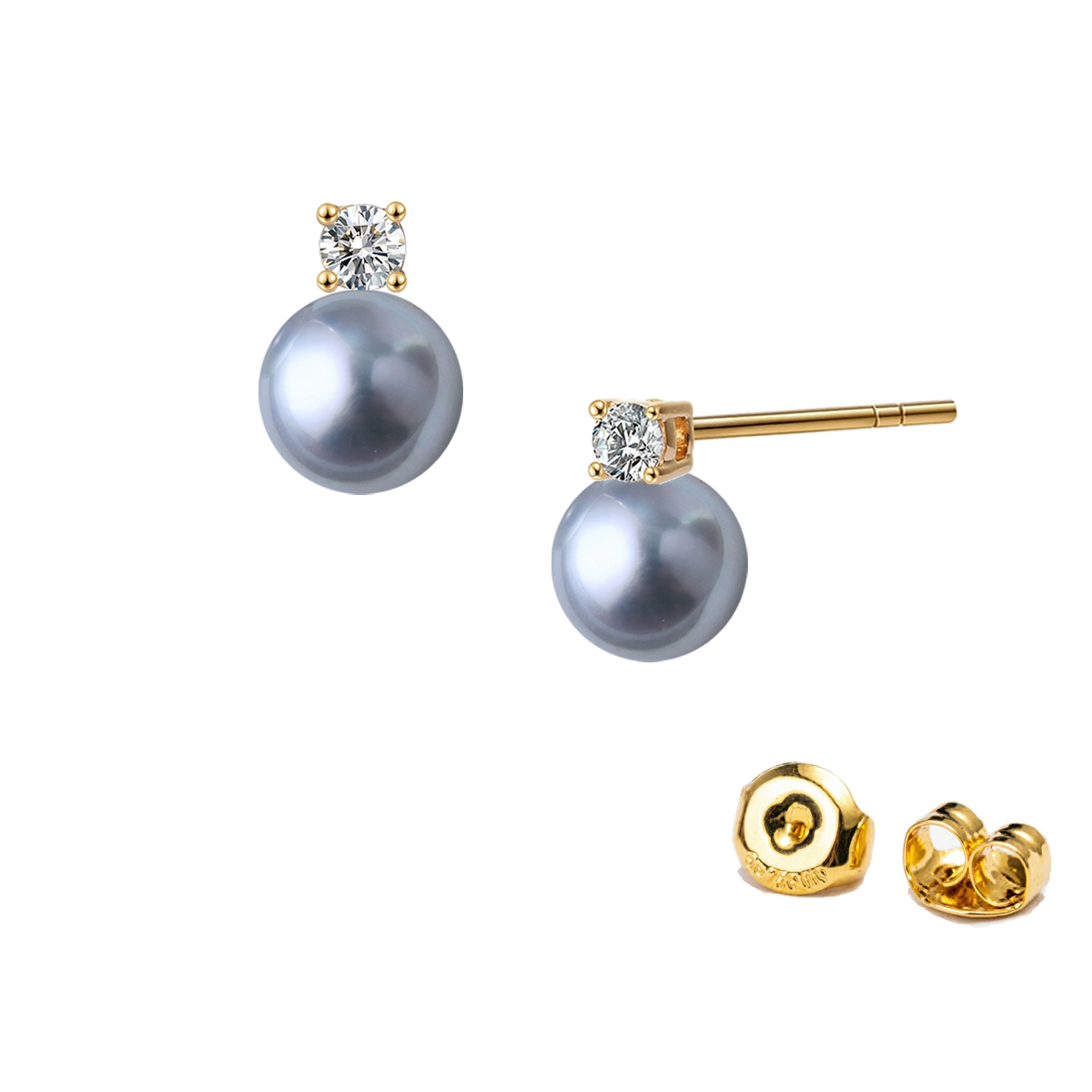 Silberblaue Akoya Perlenohrstecker mit Diamanten in Gold 18 K (750) AAA – Bild 2