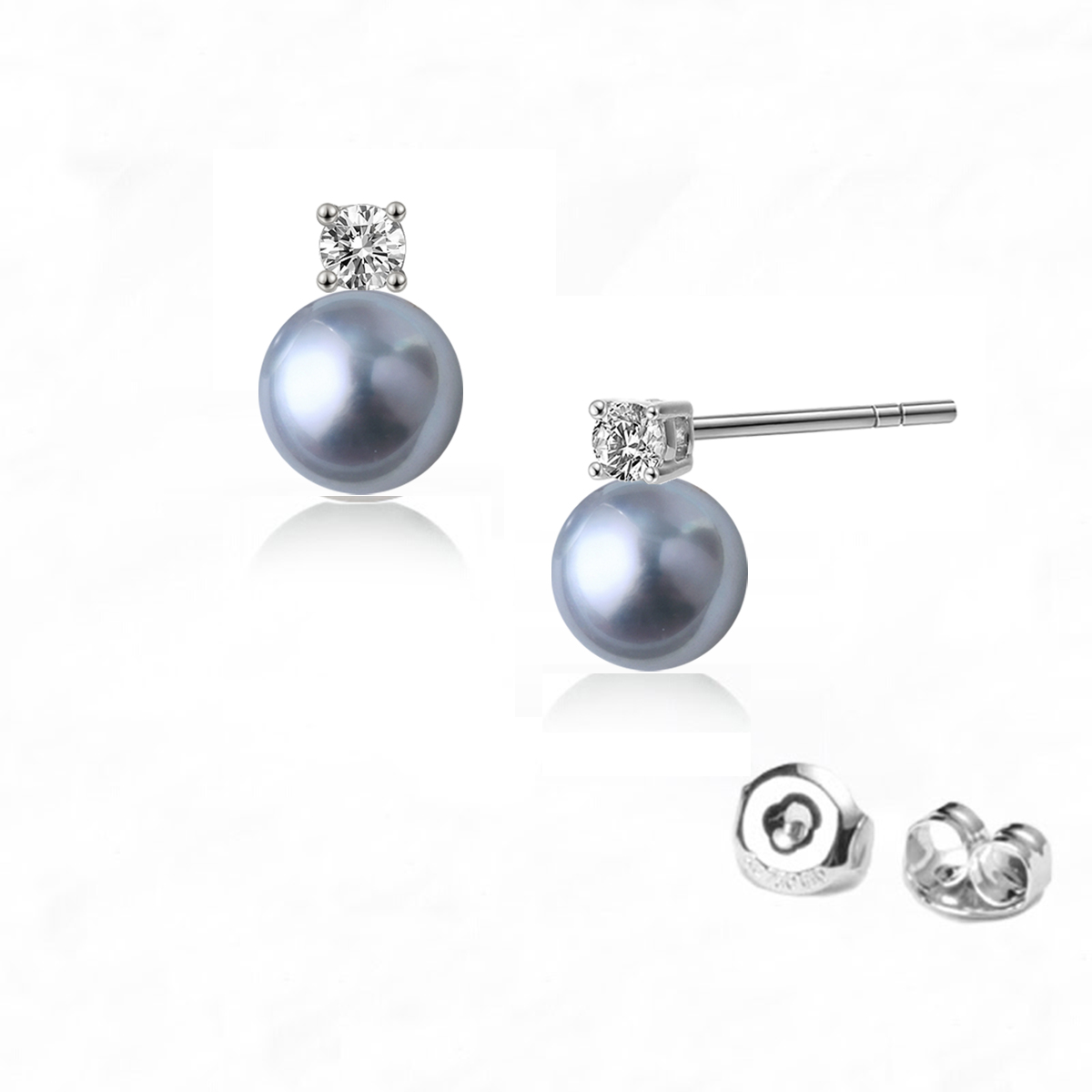 7.5-8.0 Akoya Perlenohrstecker mit Diamanten aus 18k weissgold Silberblau