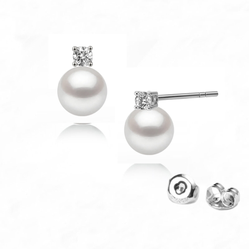 8-8.5 Akoya Perlenohrstecker mit Diamanten aus 18k weissgold
