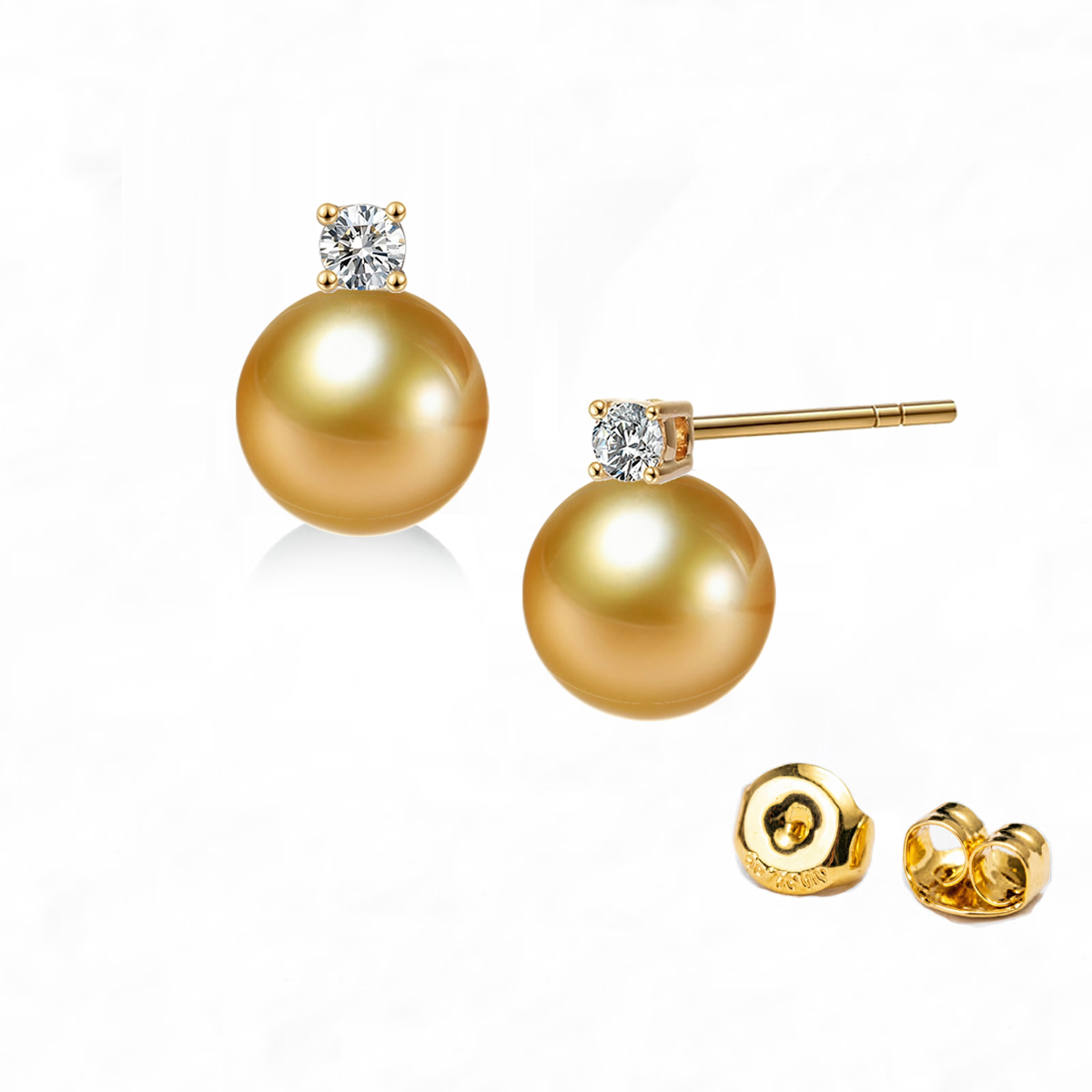 9-10mm Sudsee Perlenohrstecker mit diamanten aus 18k gelbgold