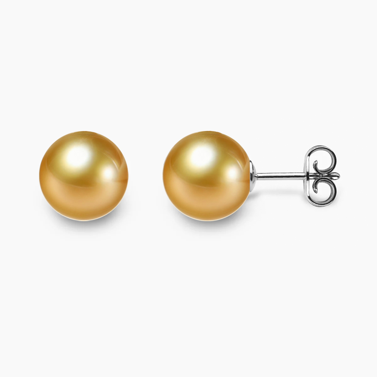 Gold Südsee Perlen Ohrstecker 10-11mm mit 18k Weiße Gold