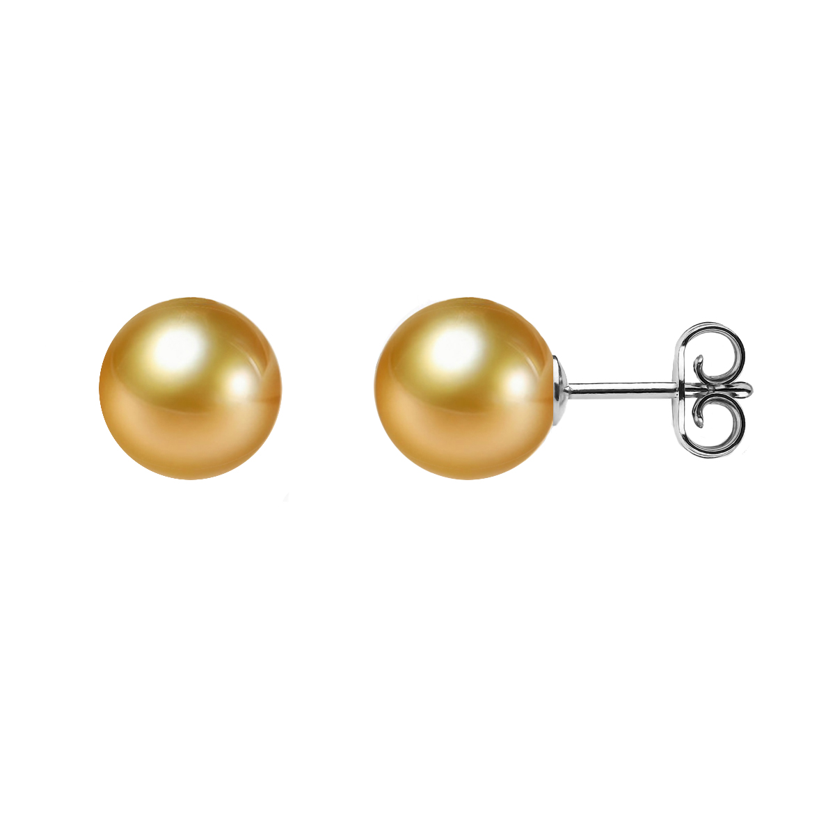Gold Südsee Perlen Ohrstecker 8mm mit 18k Weiße Gold neu