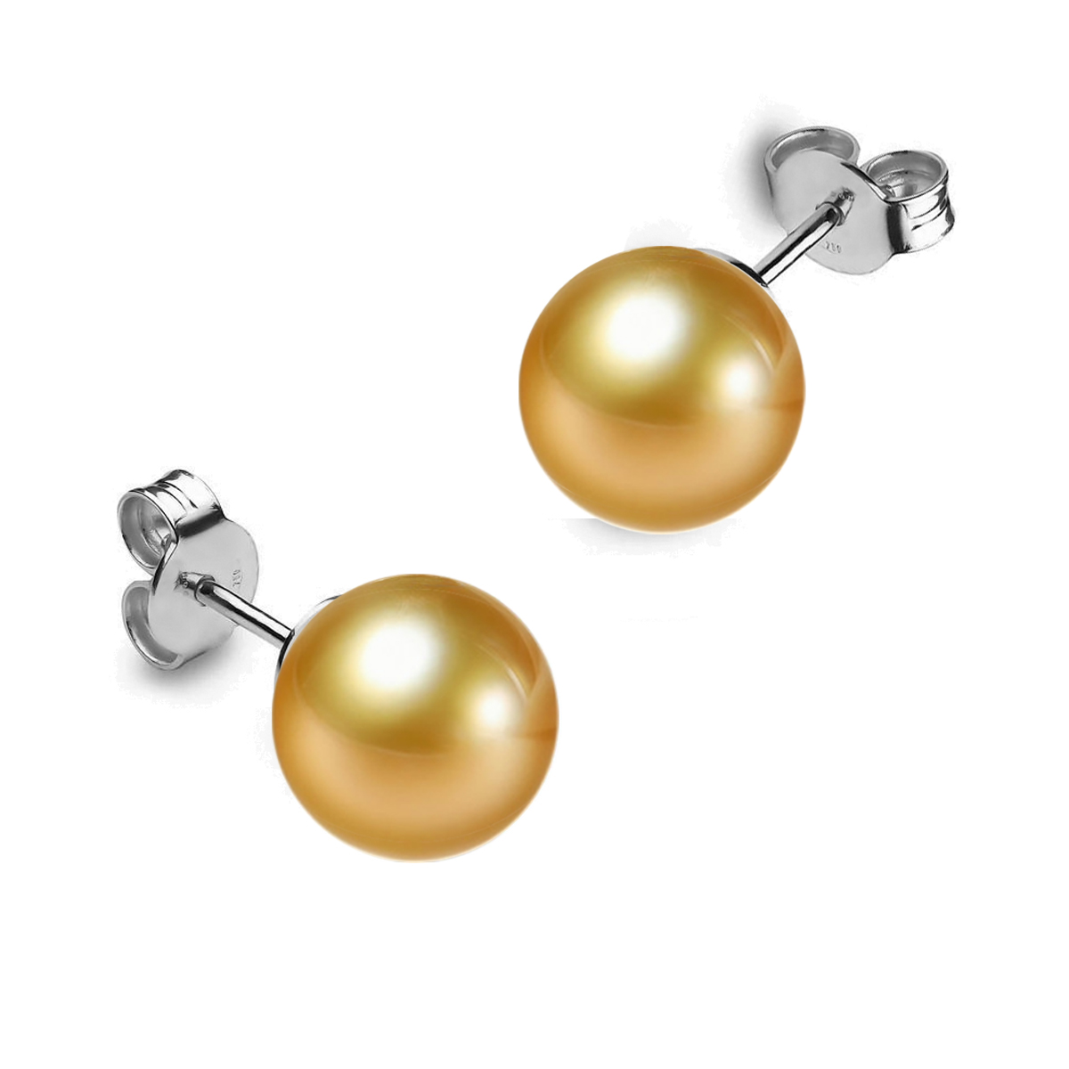 Gold Südsee Perlenohrstecker 13-14mm mit 18k Weiße Gold