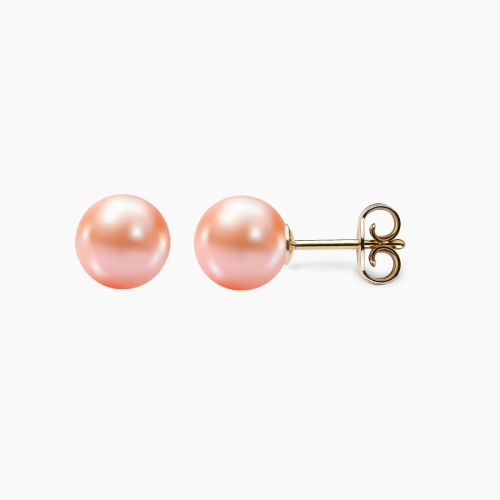 Süßwasser Perlen Ohrstecker 7.5-8mm rosa - aus gelbgold