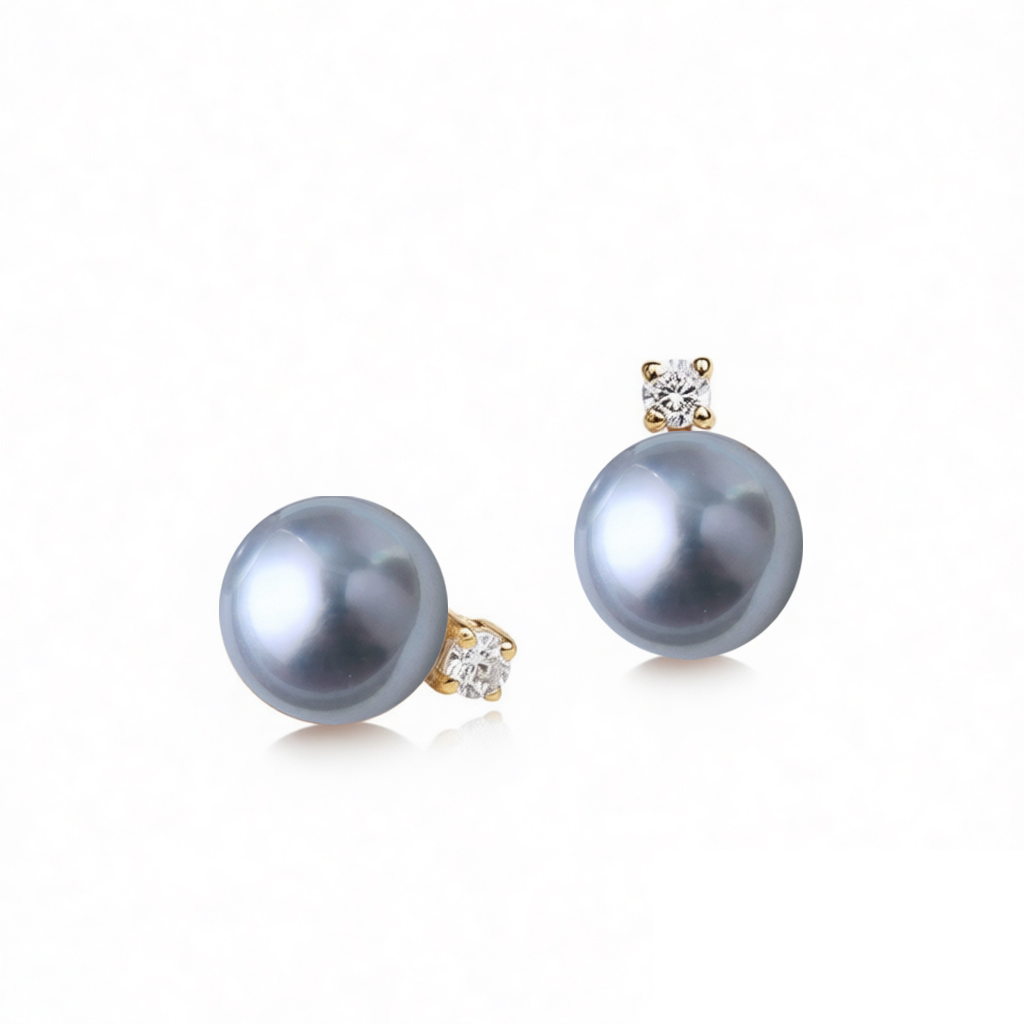 silberblauen Akoya Perlenohrstecker mit Diamanten silberblauen Akoya Perlenohrstecker mit Diamanten